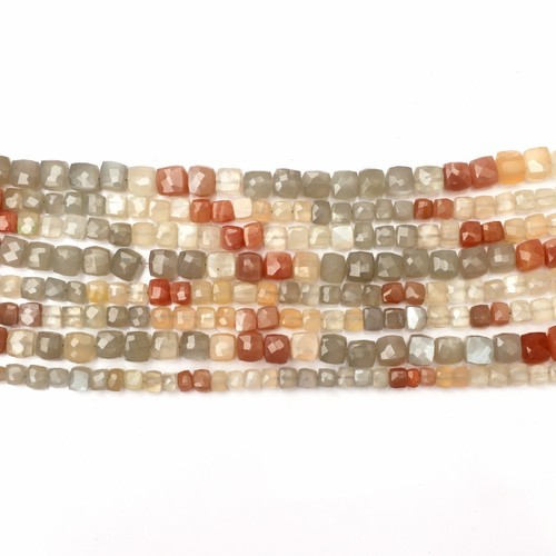 Natural Multi Moonstone 8 Inch Strand 6-7 MM Faceted Cube Shape Gemstone Beads - Picture 5 of 6