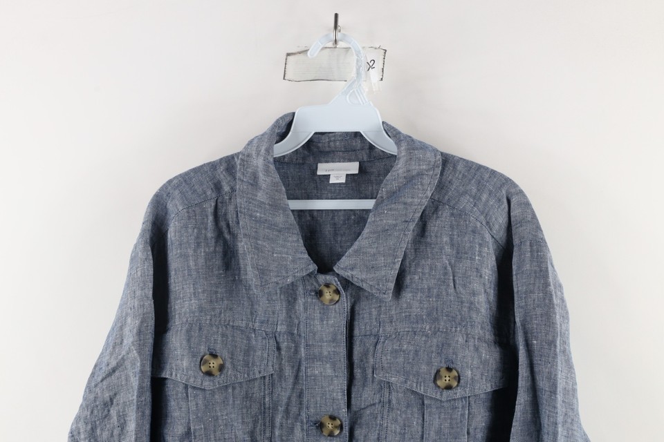 J Jill Love Linen Womens 2X Big Pocket Tie Linen Collared Button Shirt