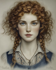 8x10 Cozy Storybook Girl with Long Red Hair Art Print Cottagecore - 849590679