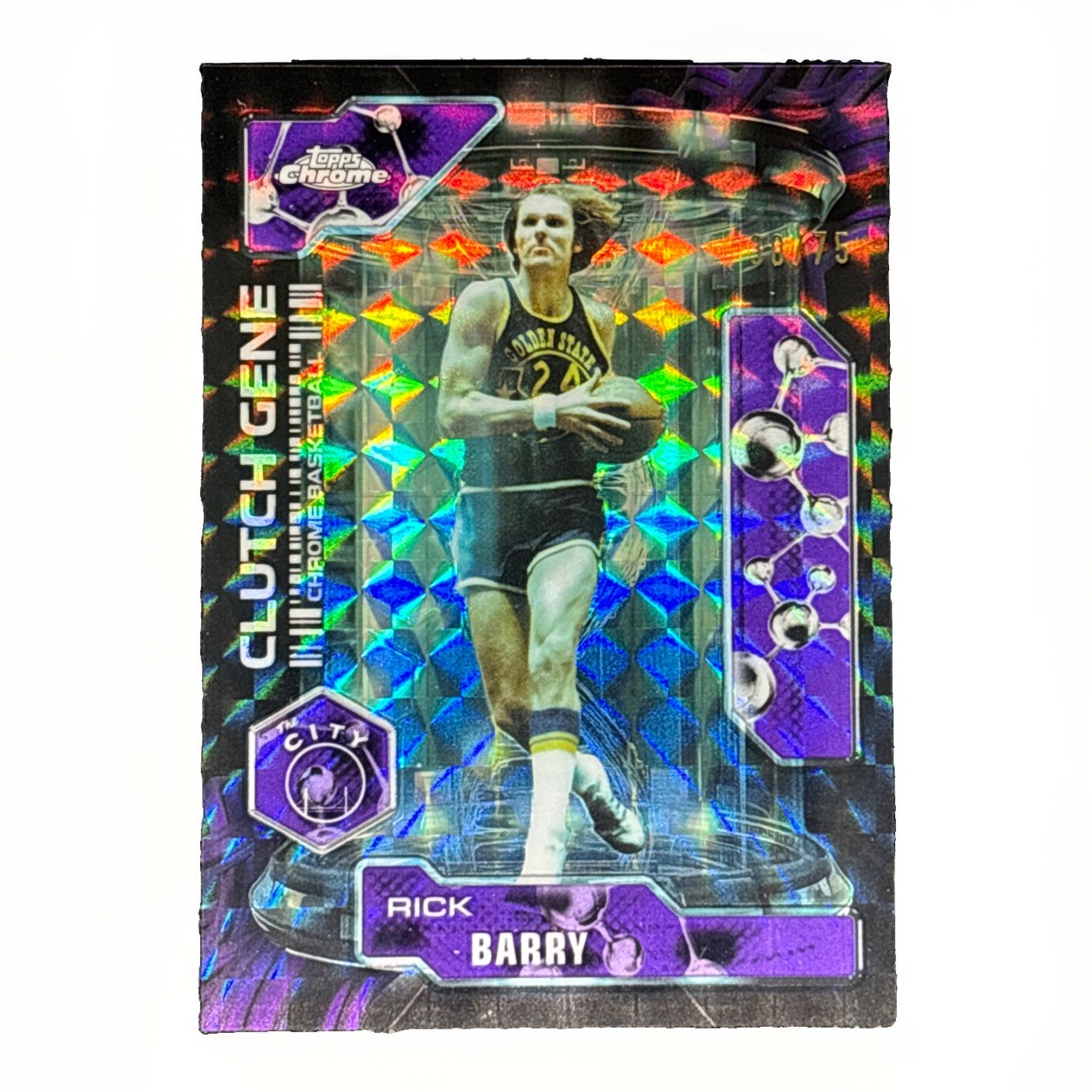 2025-26 Topps Chrome Update Rick Barry Clutch Gene Purple Geo Refractor /75