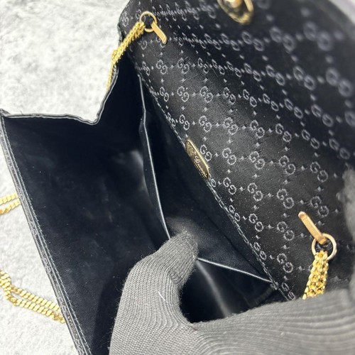 GUCCI Borsa a tracolla vintage catena pelle tela nero oro unisex piccola - Foto 5 di 24
