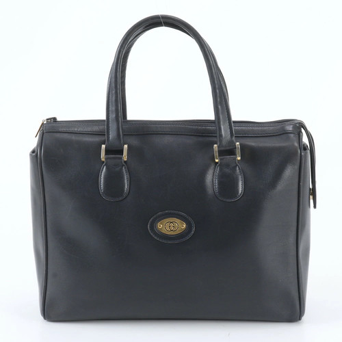 Vintage Old Gucci Interlocking G Leather Handbag Tote Navy Ladies Wwm Eh44-3