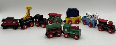 Wooden Train Cars Lot Zoo Circus Safari Animal Engine Passenger Railway Toy Set