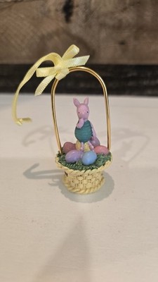 Vintage Disney Classic Pooh Piglet in Basket with Eggs Easter Ornament EUC