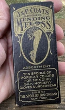 Antique J&P Coats A47 Mending Floss Assortment box-wooden spools-thread-needles