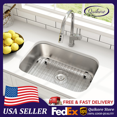 Quikore 27 Inch Undermount 18 Gauge Stainless Steel Curved Bowl Kitchen Sink