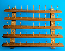 Vtg Wooden Sewing Thread Spool Holder Wall Rack, Country Heart Decor; 45 Pegs