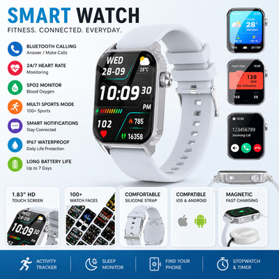 SILBER Smartwatch Fitness Tracker Bluetooth Anruf Herzfrequenz SpO2 Wasserdicht