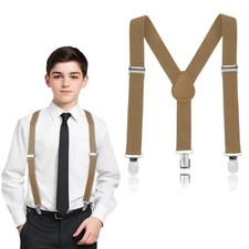 Mabor Suspenders for Boys, Elastic Y-Back Design Adjustable Small Khaki