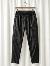 Zara Faux Leather Cargo Jogger Pants Black Utility High Rise Streetwear Chic