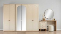 Kleiderschrank Schminktisch Set Beige Modern Luxus Spiegel Hocker