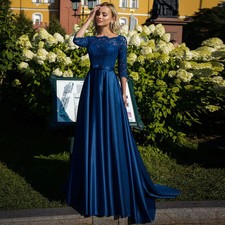 Royal Blue Mother Of The Bride Dress A-line Half Sleeves Floor Length Satin Lace