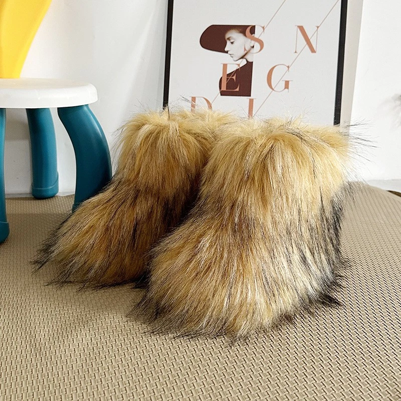 Invierno Niños Niños Niñas Imitación Piel Mapache Botines Planos Cálidos Botas para Nieve Foto 3 de 4