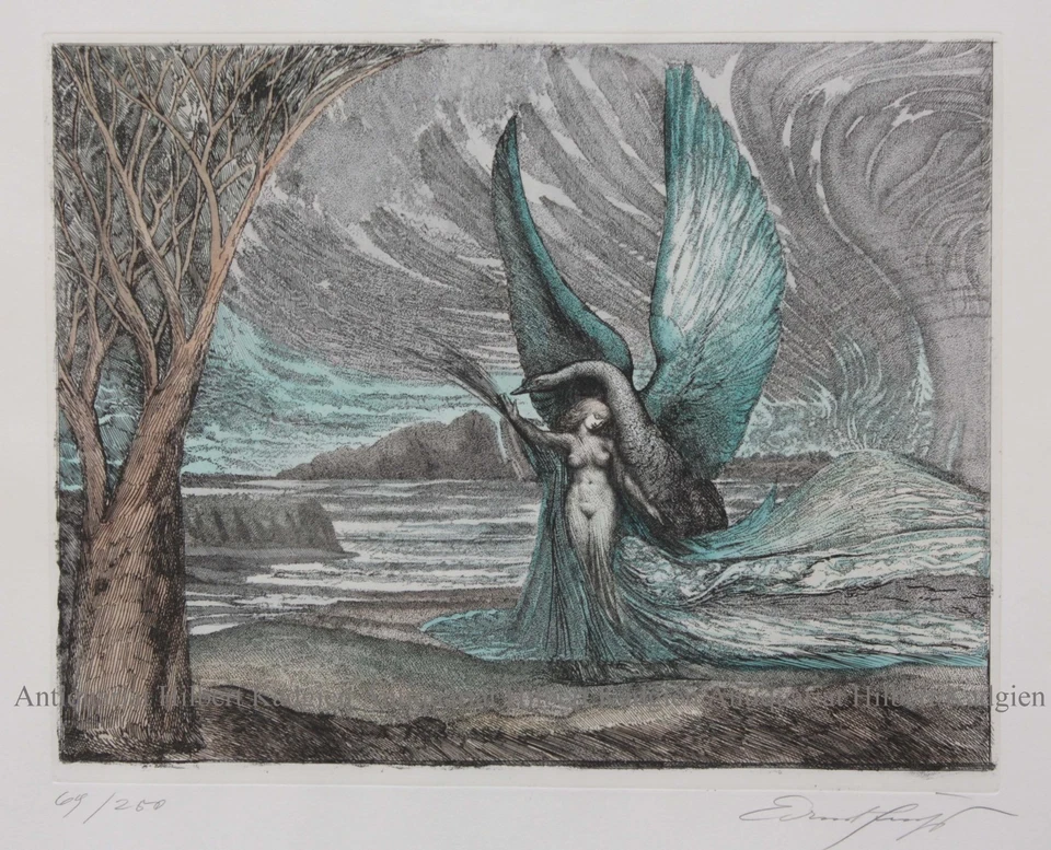 ERNST FUCHS "Leda mit dem Schwan" sign. Farbradierung 69/250 mit Rahmen - Bild 2 von 4