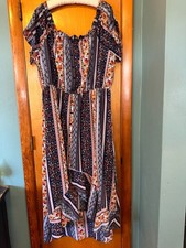 Justify High/Low Off The Shoulder Blue/Gold Dress Boho Size 2X