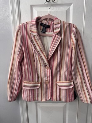 Dialogue Lightweight Pink Striped Blazer Size Medium Summer Chic