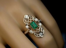 2.10 Ct Green Emerald Art Deco Antique Vintage Wedding Ring 14K Rose Gold FN