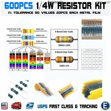 600pcs 30 Values 1/4W Metal Film Resistors Resistance Assortment Kit Set 1% USA