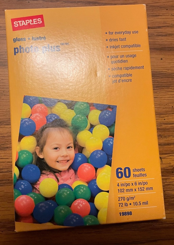 Staples Gloss Photo Plus Printer Paper 60 Sheets 4x6 (72 lb, 10.5 mil) 19898 NEW