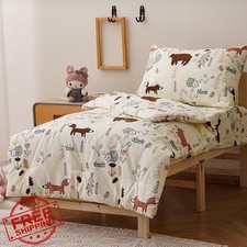 CLOTHKNOW Animal Toddler Bedding 4pc Set Bear Cartoon Comforter Crib Sheets