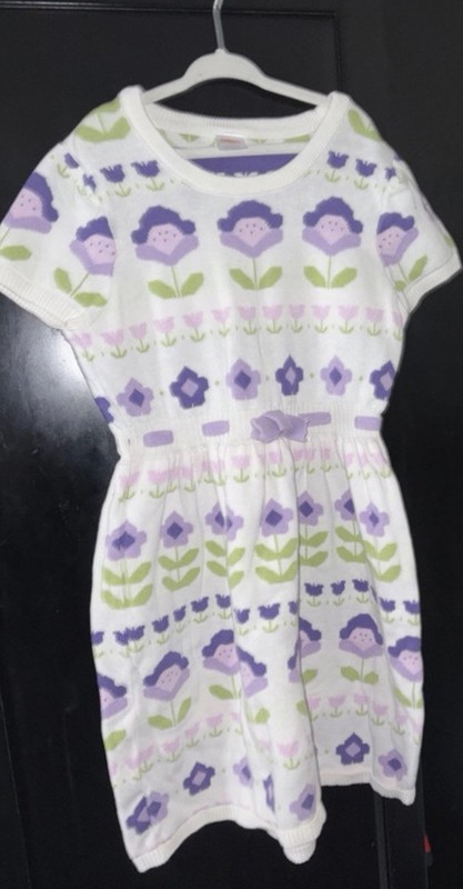 Gymboree Girls Size 10 Fit & Flare Cotton Knit Floral Dress, White Purple