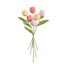 Handmade Crochet Tulip Bouquet – Crocheted Flower Knitted Yarn Artificial Tul...