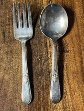 Vintage 1847 Rogers Bros. IS Silver Plate Baby Spoon & Fork Set