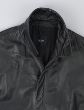 Hugo Boss Leather Jacket Mens Size Medium M Black Lambskin Nappa Button Up Coat