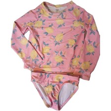 OshKosh Bgosh Girls Size 5 Lemon Rash Guard Swimsuit Set 2pc Pink Yellow