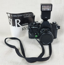 Vintage Sears KS 500 35 MM Film SLR Camera w/Instructions Flash - UNTESTED