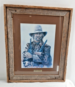 Texas Ranger Art Cowboy Michael Scovel 1977 Rustic Frame 20x24" Man Cave DAD