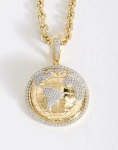 Authentic 2Ct Round Cut Real Moissanite Globe Men's Charm Pendant 14K Yellow Gold Plated