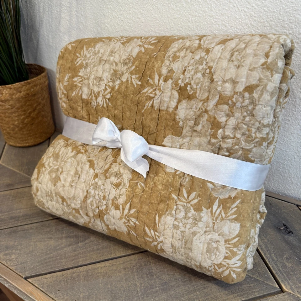 COLCHA REVERSIBLE REVERSIBLE GRANERO DE CERÁMICA JULIETTE TOILE PICK-STITCH COMPLETO/QUEEN ~ COSECHA Foto 2 de 4