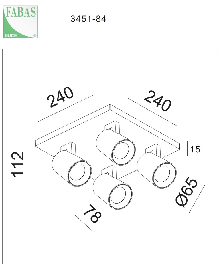 Fabas Luce Plafoniera Lampada Spot Faretto Modo 3451-84-212 Argento 4flg. GU10 - Immagine 3 di 4