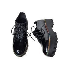 Vintage Y2K Bamboo Platform Oxfords Black Patent Rainbow Stitch 8.5 9 Pride