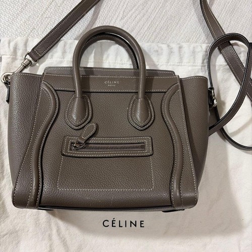 CELINE Luggage Nano Shopper Grey Leather Women's Used From Japan