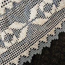 🏠 Tende Swag Vintage Filetto Pizzo Uncinetto Blu e Bianco Finestra Caffè