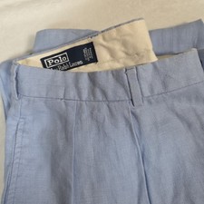 Vintage Polo Ralph Lauren 100 Linen Pants Mens Sz. 36/32 Blue Pleated Cuffs