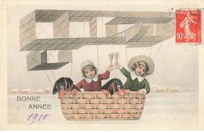 DOG #FG62626 DACHSHUND ABOARD AN AIRSHIP CHILDREN AND CHAMPAGNE FLUTES BO