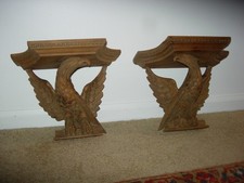 Fantastic PAIR 1950 s Handcarved Wooden Eagle Wall Bracket Shelves made in ITALY