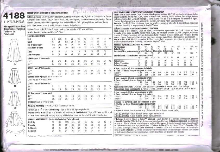 4188 Vintage Simplicity SEWING Pattern Misses Skirt Length Variations and Belt - Image 2 of 2