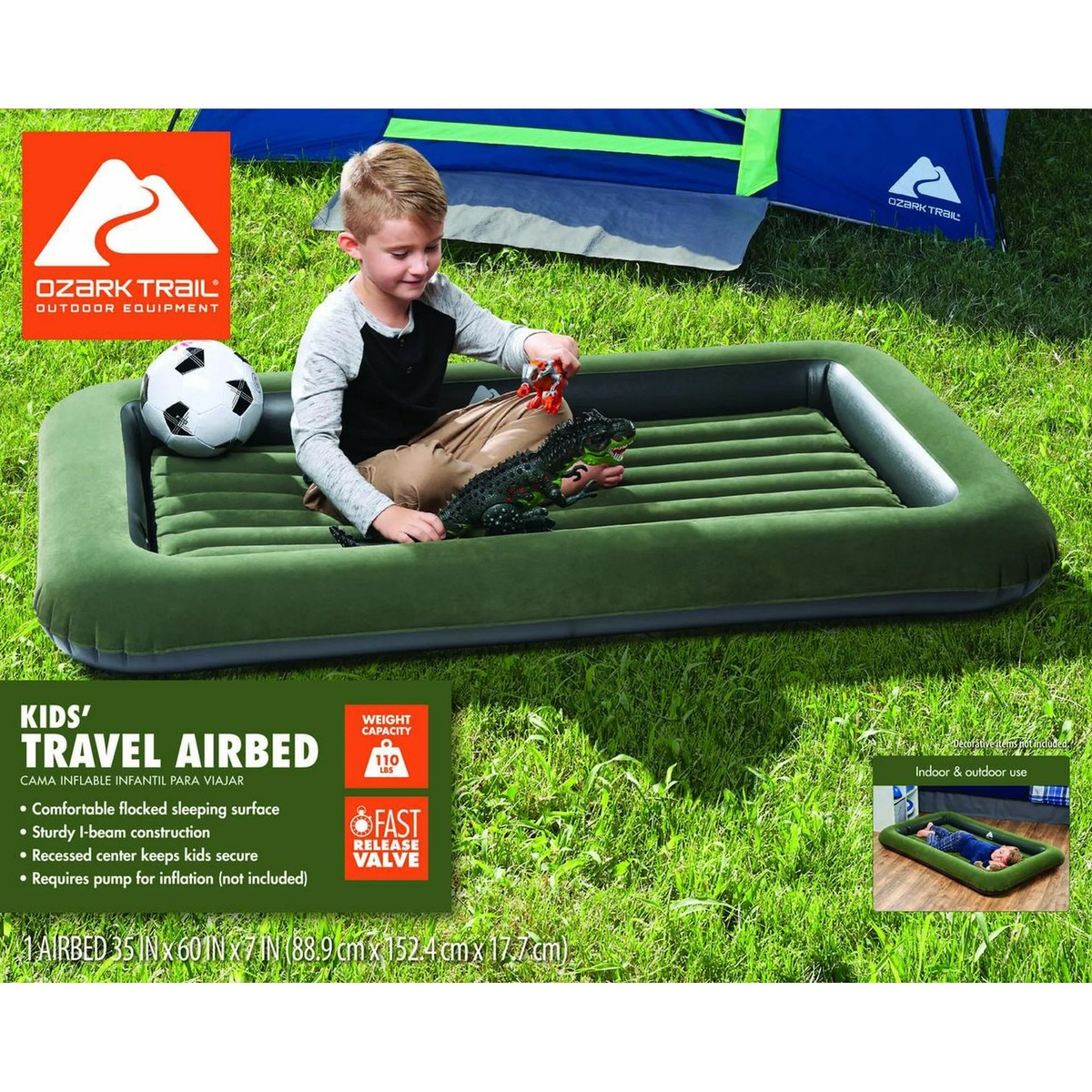 Ozark Trail 6719WE Kids Indoor/Outdoor Air Mattress, Dark Green