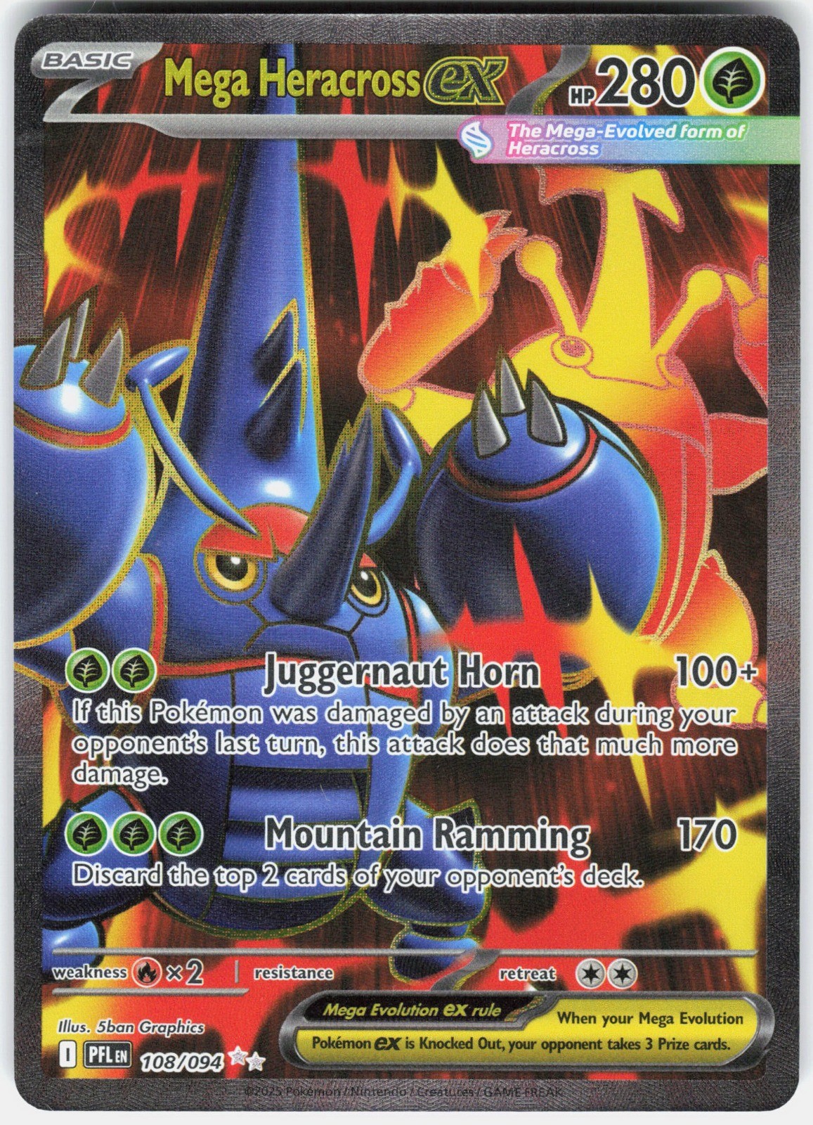 Mega Heracross ex Holo Ultra Rare ME02: Phantasmal Flames 108/094 NM