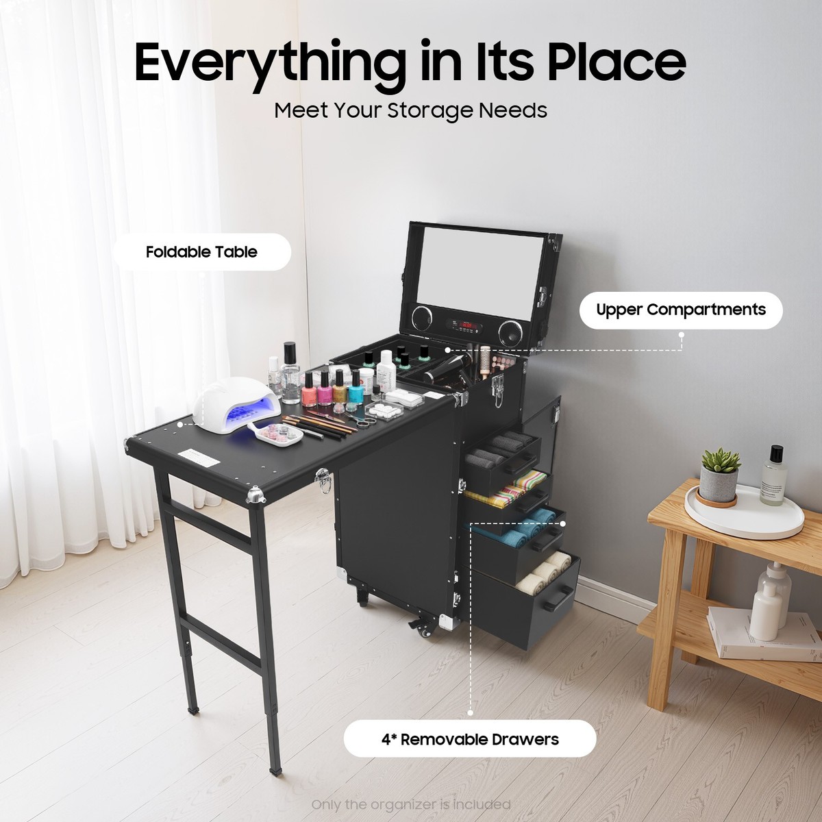 Nail Desk Mobile Station Rolling Makeup Train Case Manicure Table