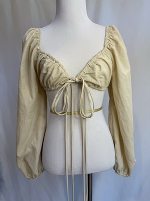 Emory Park Tan Cropped Bikini Style with Long Puffy Sleeves Size Small EUC