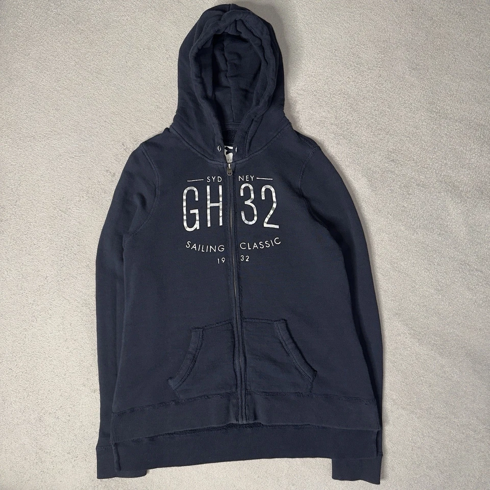 Sudadera con capucha y2K Gilly Hicks Sydney azul marino y plata cremallera completa de colección - grande para mujer Foto 2 de 4