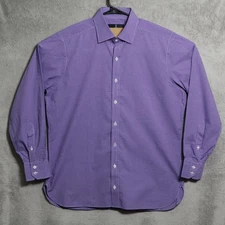 Turnbull & Asser Bespoke Shirt Mens Large Purple Check Dress Cotton England