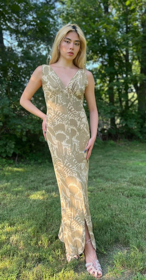 VESTIDO MÁGICO ANTIGUO AÑOS 30 SUROESTE DESIERTO FLORAL + ESTAMPADO NATIVO AMERICANO Foto 3 de 4