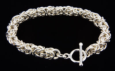 Byzantinische Kette Maille Armband Handarbeit .925 Sterlingsilber 7,75 cm