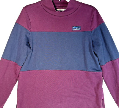LL Bean Mens Sweater Fleece S Mock Neck Purple Blue Side Zips Outdoor Pullover